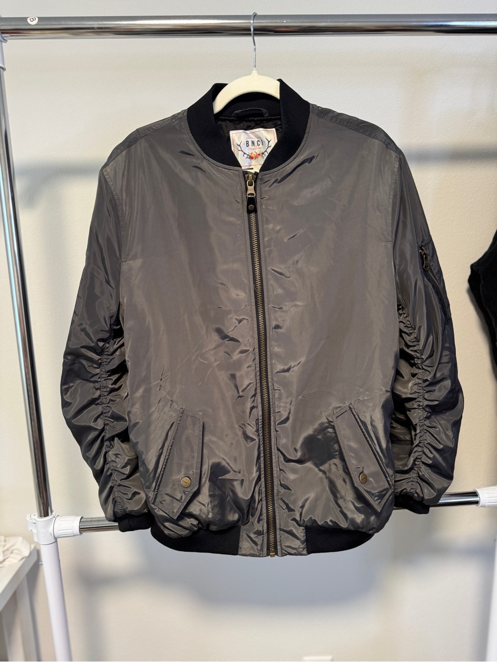 BNCI East Meets West Women Flocked Bomber Jacket Olive Gray NWOT Size S NLC12617